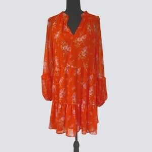 EUC Vince Camuto women's floral tiered design ruffled long sleeve mini dress, M